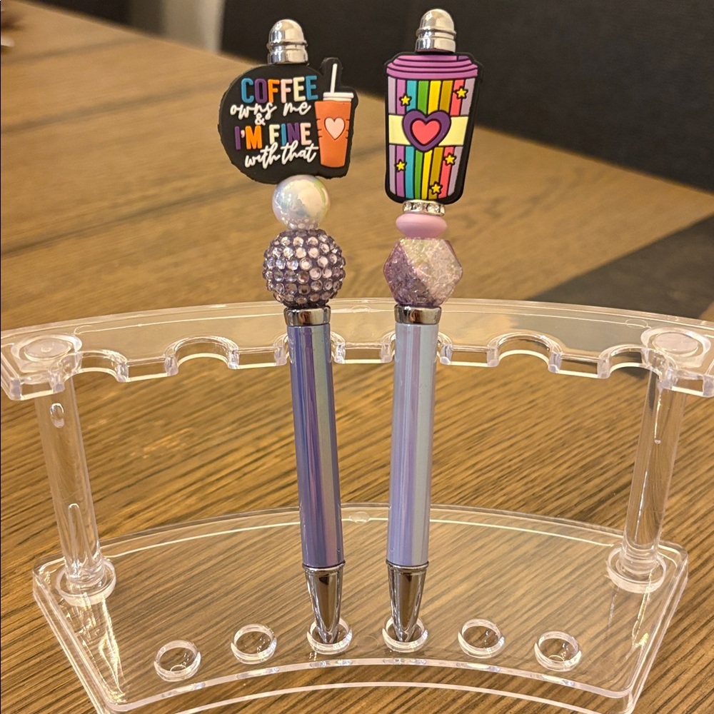 Colorful Beaded Pens with Coffee and Heart Charms